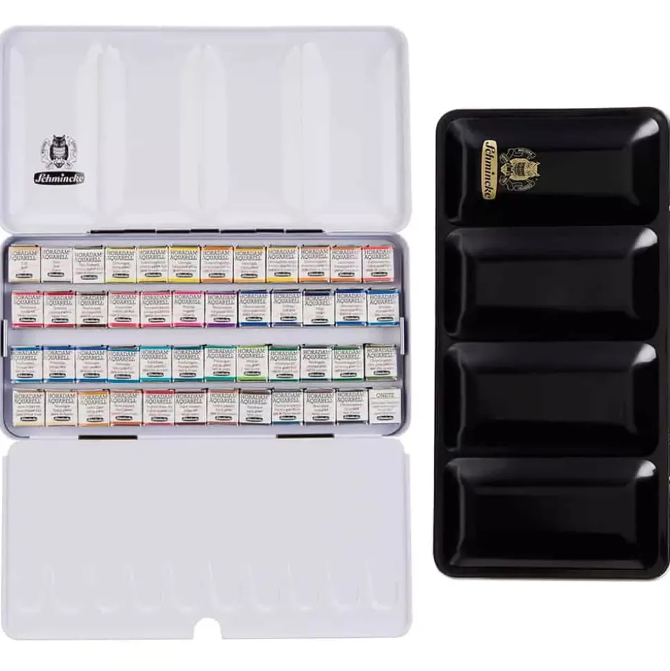 Caja de metal 48 medios godets de acuarela Horadam Schmincke