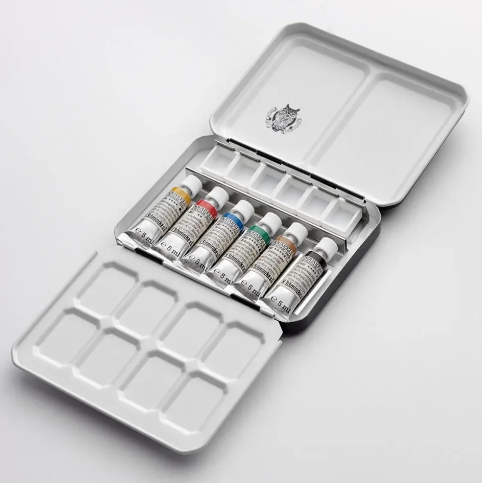 Caja de metal 6 tubos acuarela Retro Horadam Schmincke 5ml