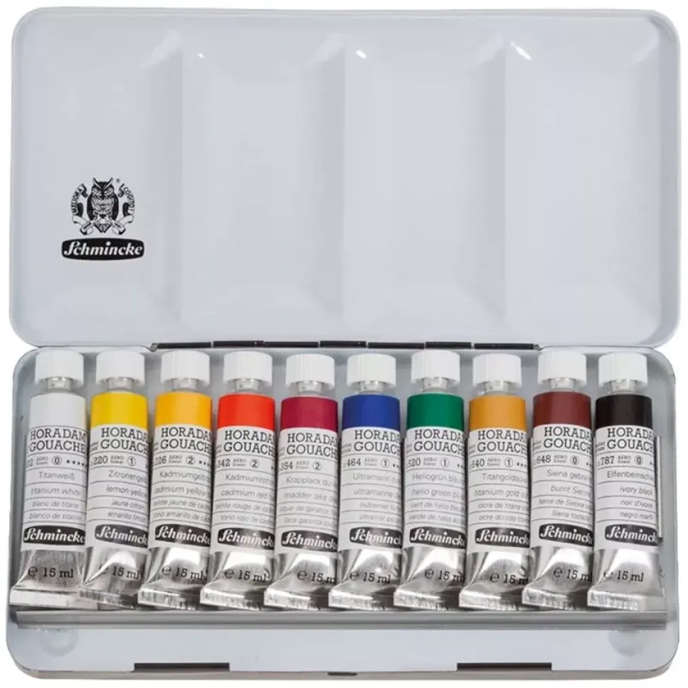 Caja de metal 10 tubos de gouache Horadam Schmincke 15ml