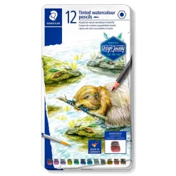 Caja metal 12 lápices grafito de colores acuarelables tintados 146 10T Staedtler