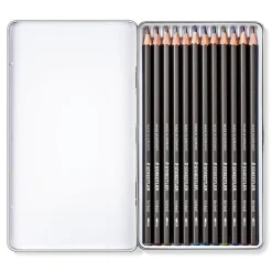 Caja metal 12 lápices grafito de colores acuarelables tintados 146 10T Staedtler