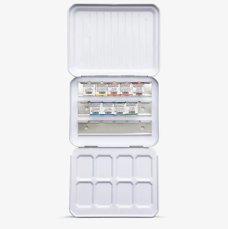 Caja metal 9 medios godets acuarela Horadam Schmincke