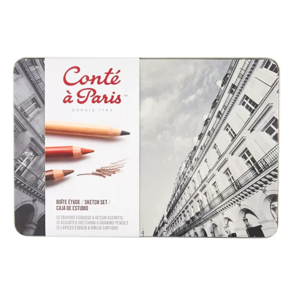 Caja metálica 12 colores esbozo Conté à Paris