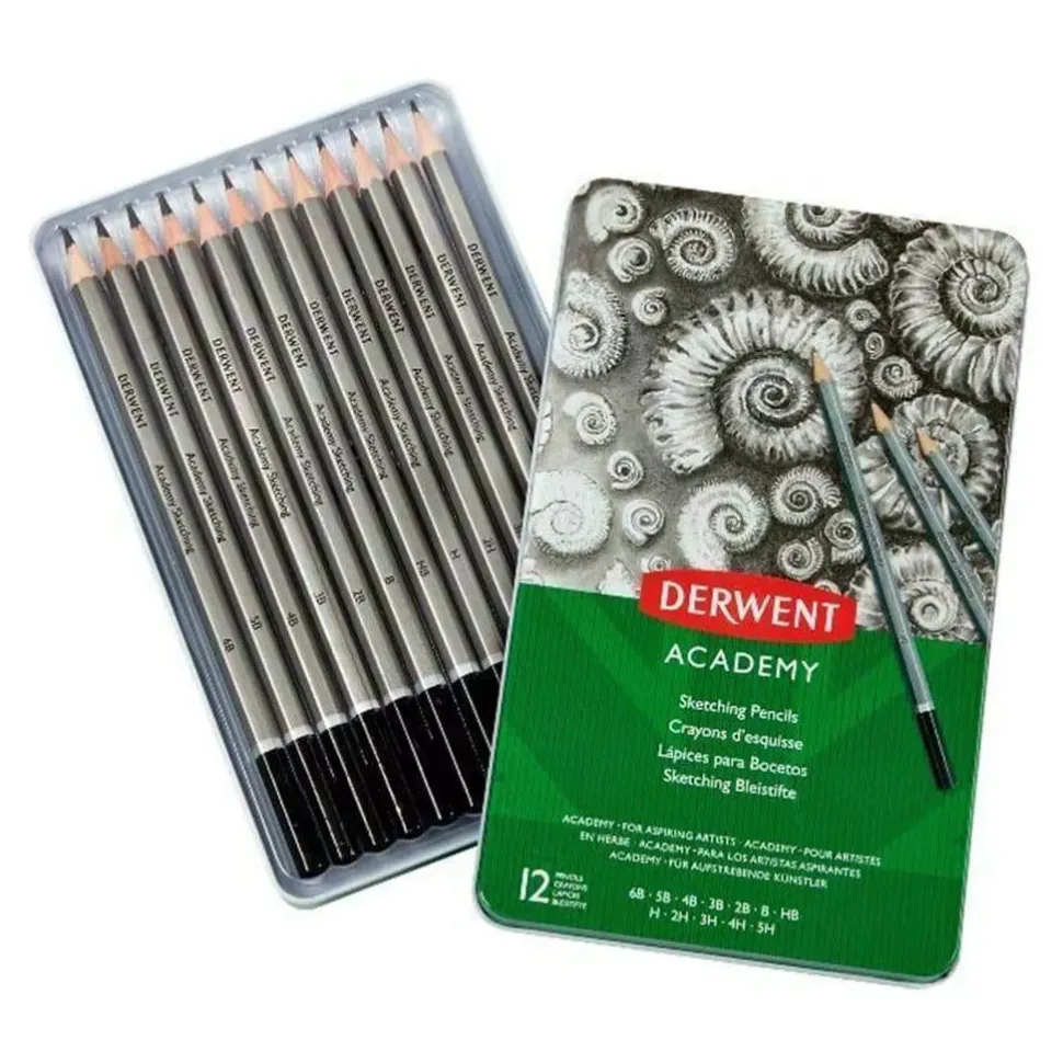 Caja Metálica 12 Lápices Academy Bocetos Derwent