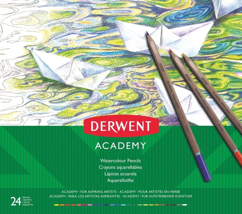 Caja metálica 24 lápices acuarelables Academy Derwent