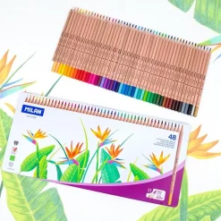 Caja metálica 48 lápices colores mina gruesa Milan