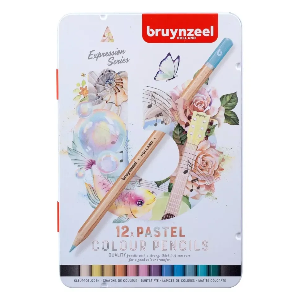 Caja Metálica 12 Lápices de Colores Pastel Bruynzeel