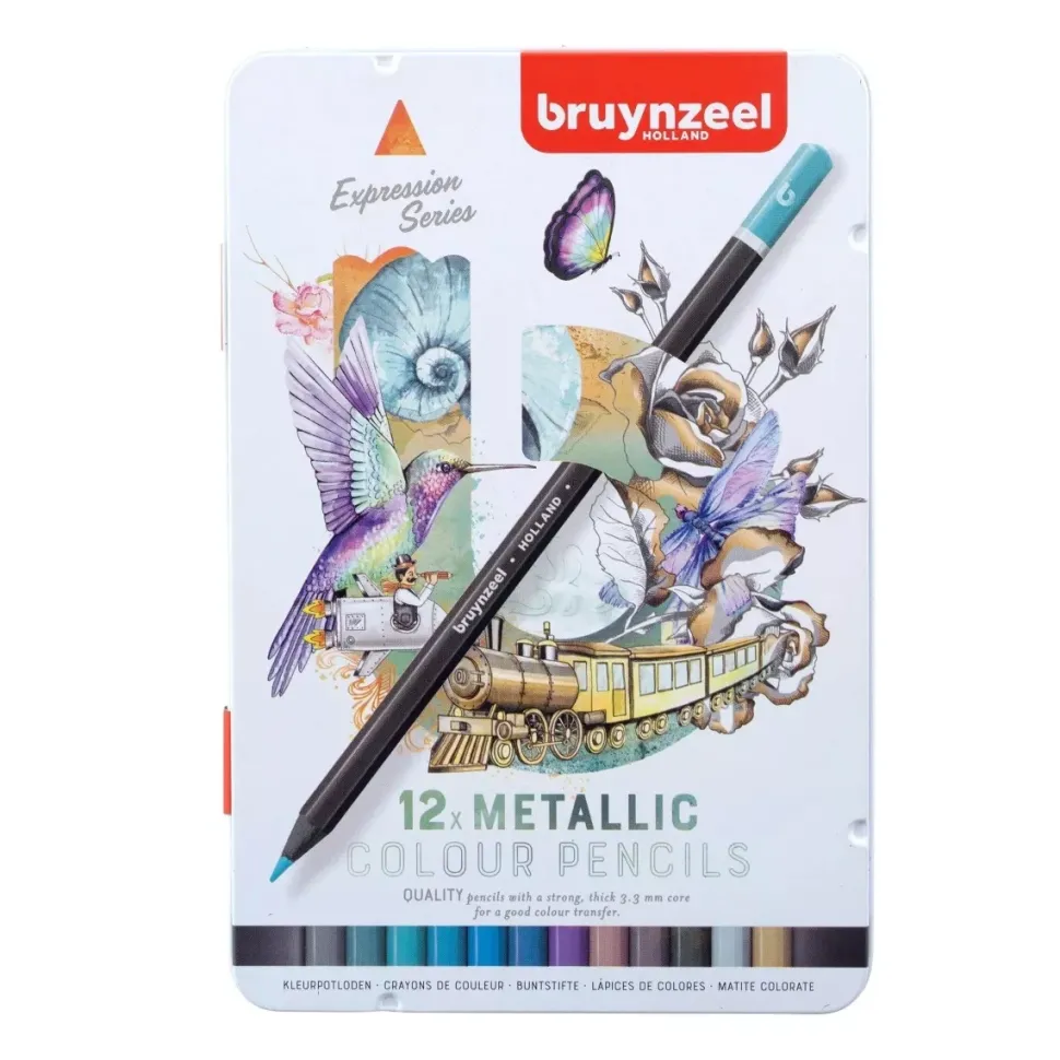 Caja Metálica 12 Lápices de Colores Metálicos Bruynzeel