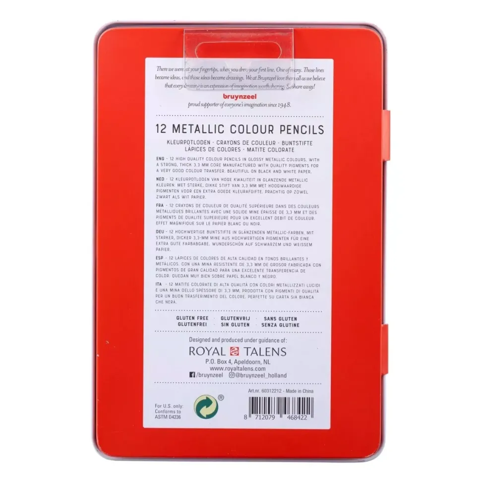 Caja Metálica 12 Lápices de Colores Metálicos Bruynzeel