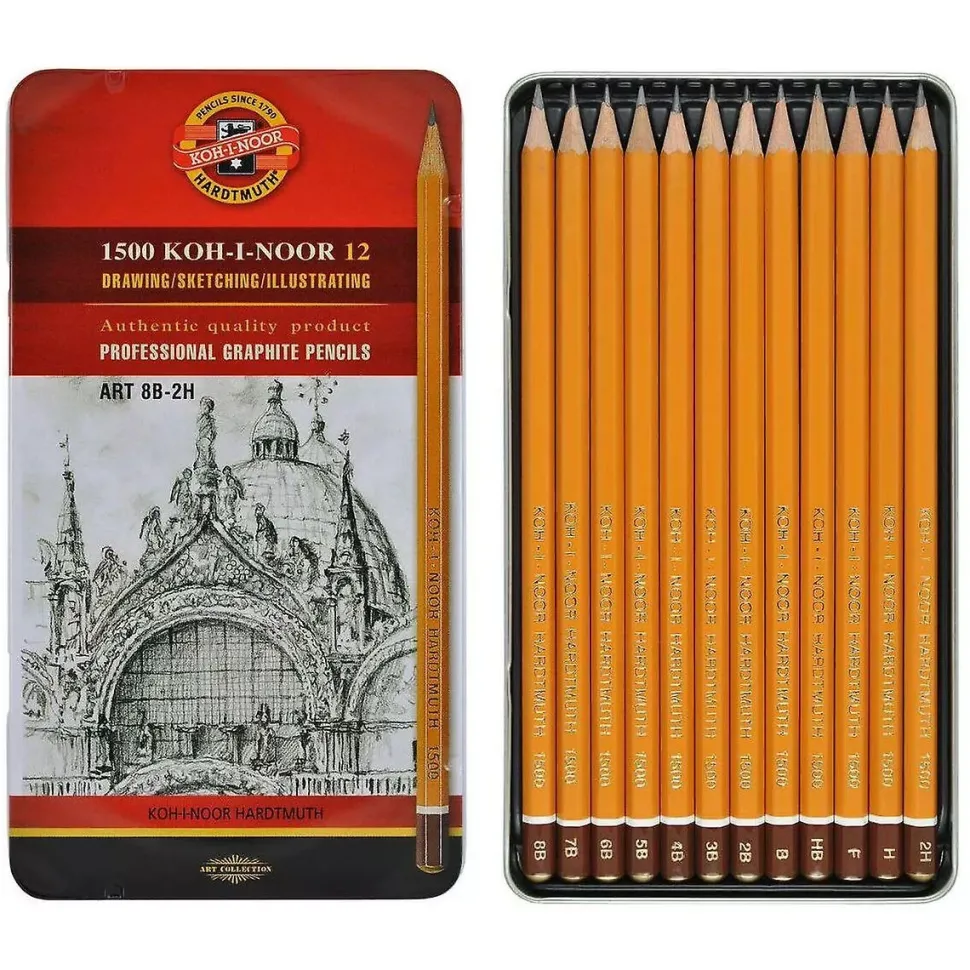Caja metálica 12 lápices grafito Koh-i-Noor