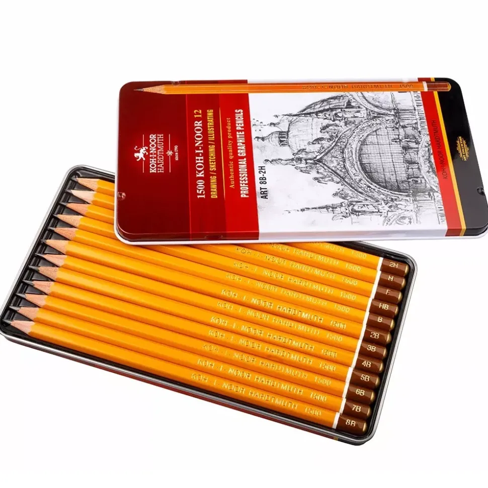 Caja metálica 12 lápices grafito Koh-i-Noor