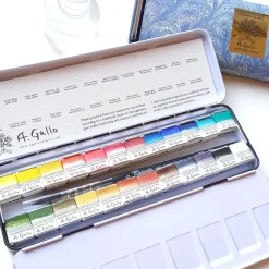 Caja metálica 24 medios godet acuarela Classic A. Gallo