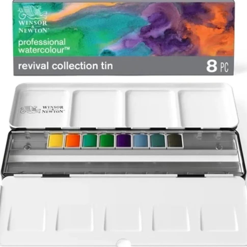 Caja metálica 8 medios godet acuarela Revival Professional Winsor & Newton