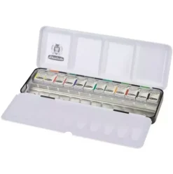 Caja metálica 12 medios godets de acuarela + 12 espacios Akademie Schmincke