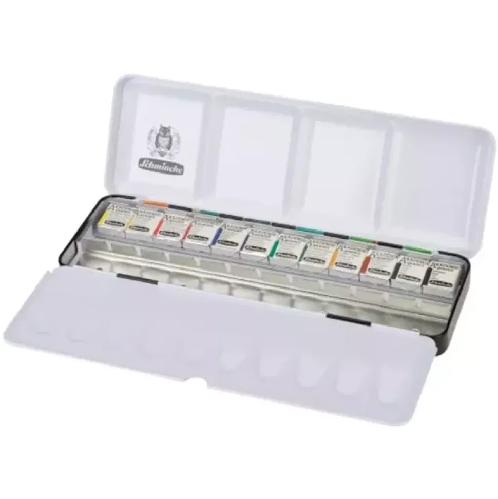 Caja metálica 12 medios godets de acuarela + 12 espacios Akademie Schmincke