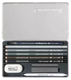 Caja metálica 10 piezas grafito Cretacolor