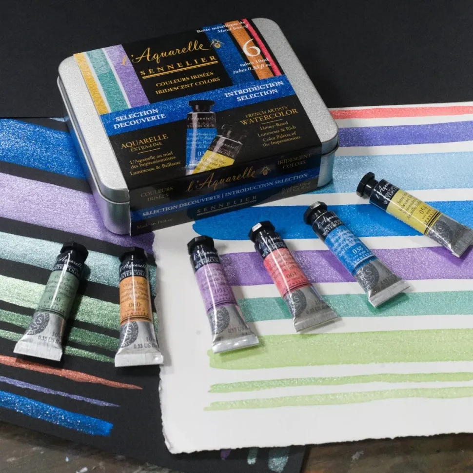 Caja Metálica 6 Tubos Acuarela Extrafina Irisada Básicos Sennelier 10ml