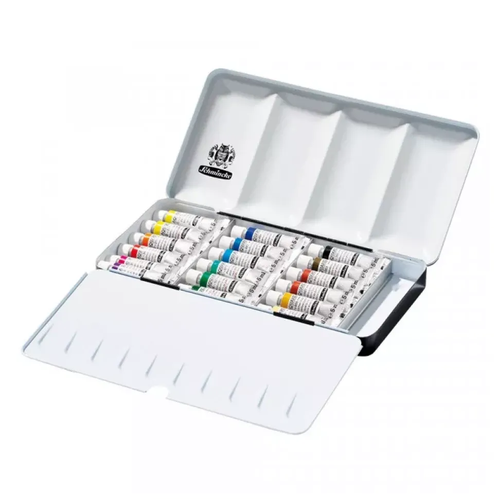 Caja metálica 18 tubos de acuarela Schmincke 5ml