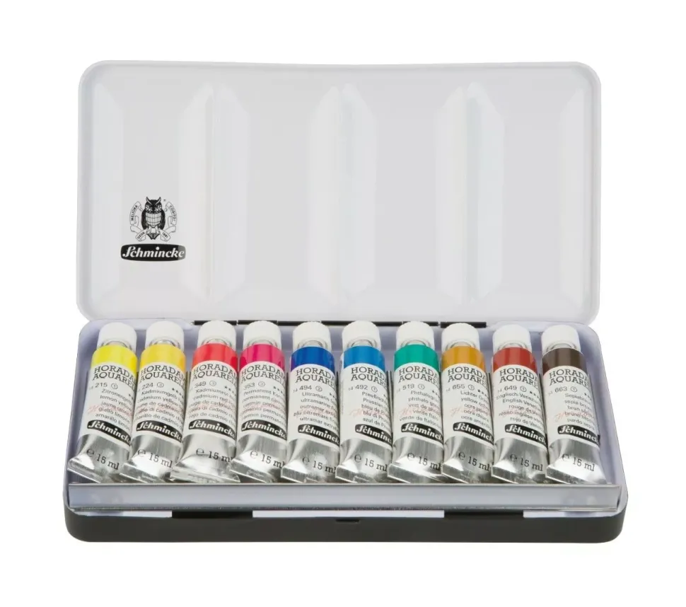 Caja metálica 10 tubos de acuarela Schmincke 15ml