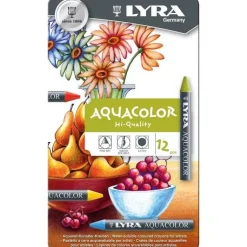 Caja metálica de 12 ceras acuarelables Aquacolor Lyra