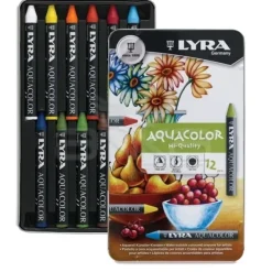 Caja metálica de 12 ceras acuarelables Aquacolor Lyra