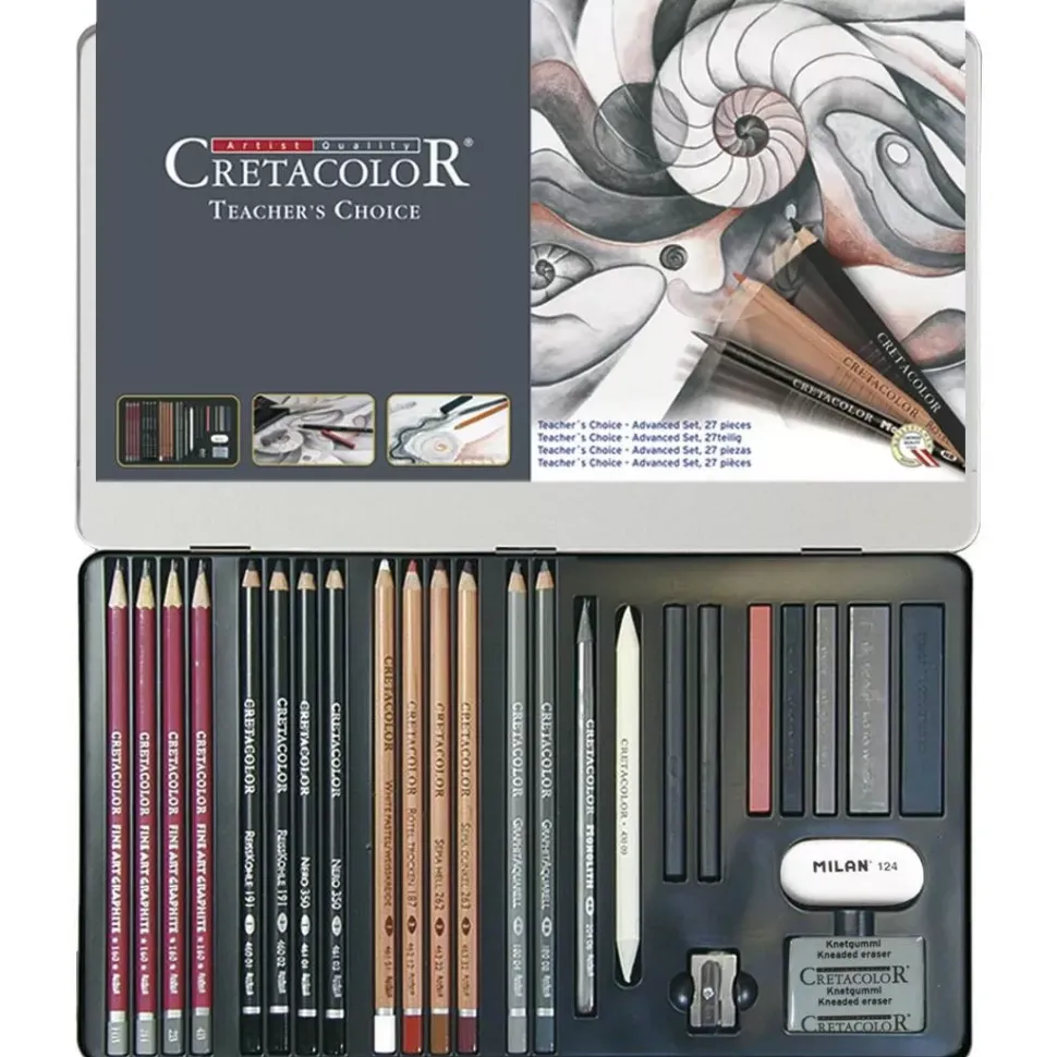 Caja metálica de 26 piezas para dibujo Teachers' Choice Cretacolor