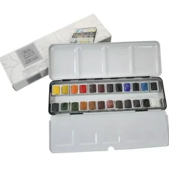 Caja metálica de acuarela 24 medias pastillas Winsor and Newton
