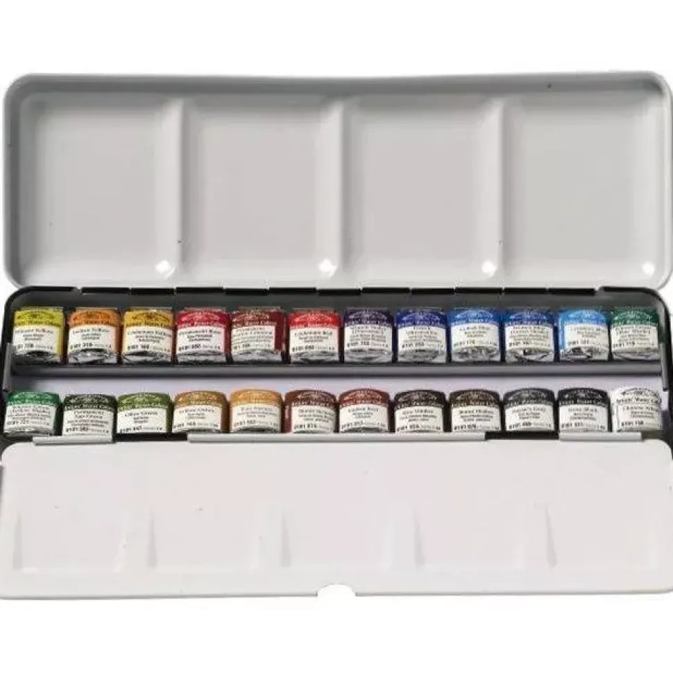 Caja metálica de acuarela 24 medias pastillas Winsor and Newton