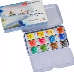 Caja metálica de acuarelas 12 godets White Nights