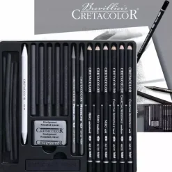 Caja negra de madera 20 piezas para dibujo Cretacolor