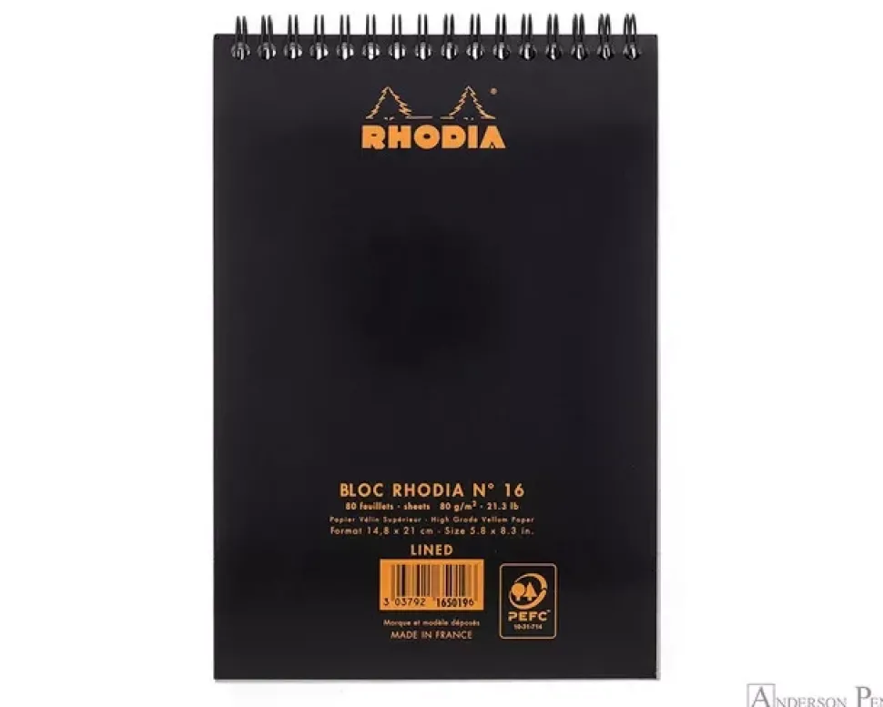Cuaderno de espiral con líneas negro Plus Rhodia A5
