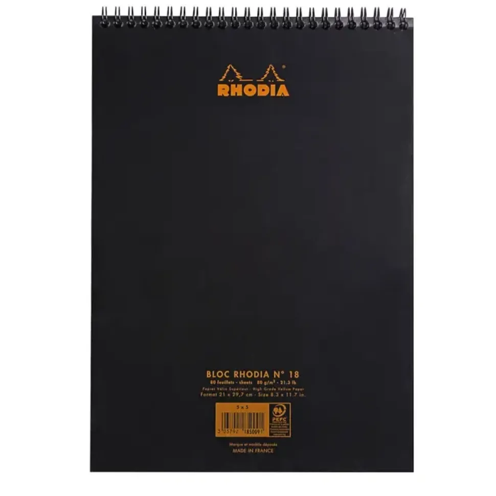 Cuaderno de espiral con líneas negro Plus Rhodia A4