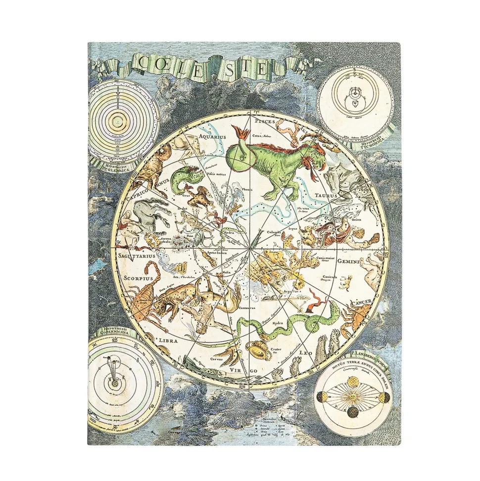 Cuaderno Flexi Ultra rayado Planisferio Celeste Paperblanks 17,5x23cm 100g/m²