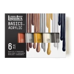 Estuche 6 acrílicos Basics metálico e iridiscente Liquitex 118ml