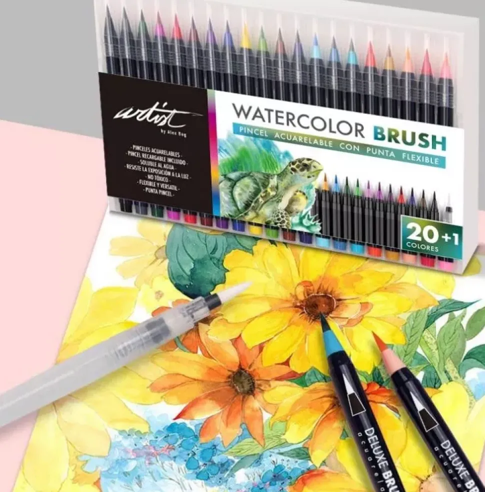 Estuche 20 Rotuladores + 1 Pincel Deluxe Brush Watercolor Alex Bog