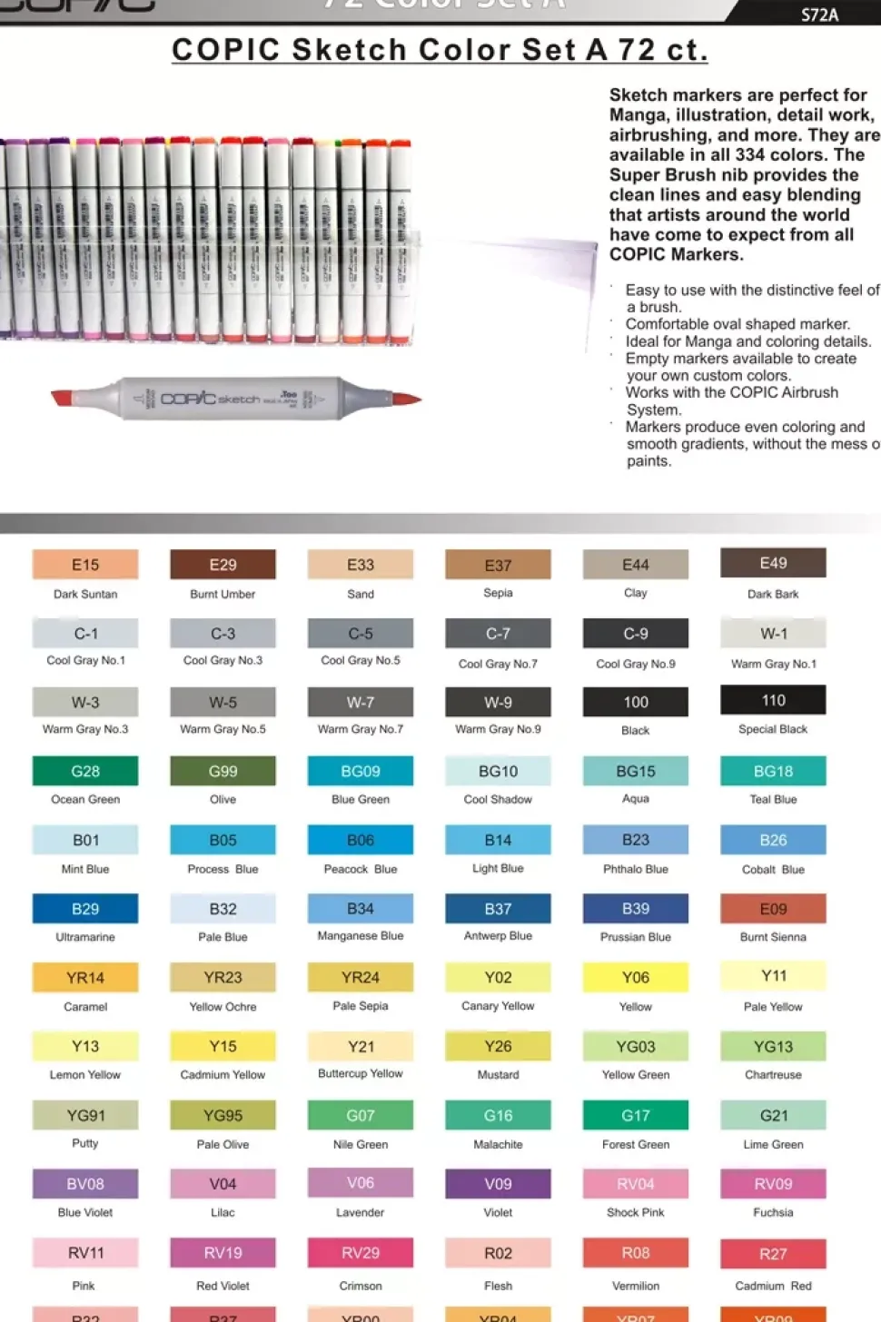 Estuche A de 72 rotuladores Copic Sketch