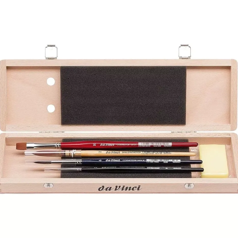 Estuche de madera con 4 pinceles da Vinci