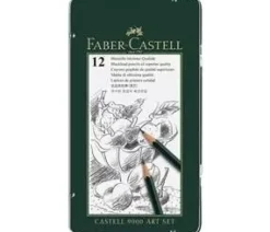 Estuche de Metal 12 lápices grafito 8B-2H Castell 9000 Faber-Castell