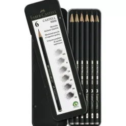 Estuche de Metal 6 lápices grafito HB-8B Castell 9000 Faber-Castell