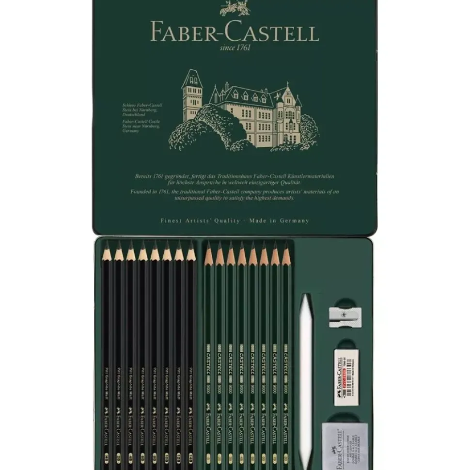 Estuche de Metal 20 Piezas Castell 9000 y Pitt Graphite Matt Faber-Castell