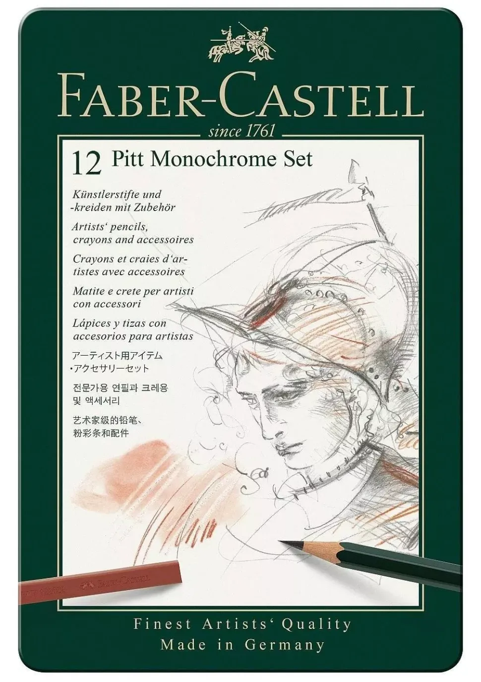 Estuche de Metal 12 piezas Pitt Monochrome Faber-Castell