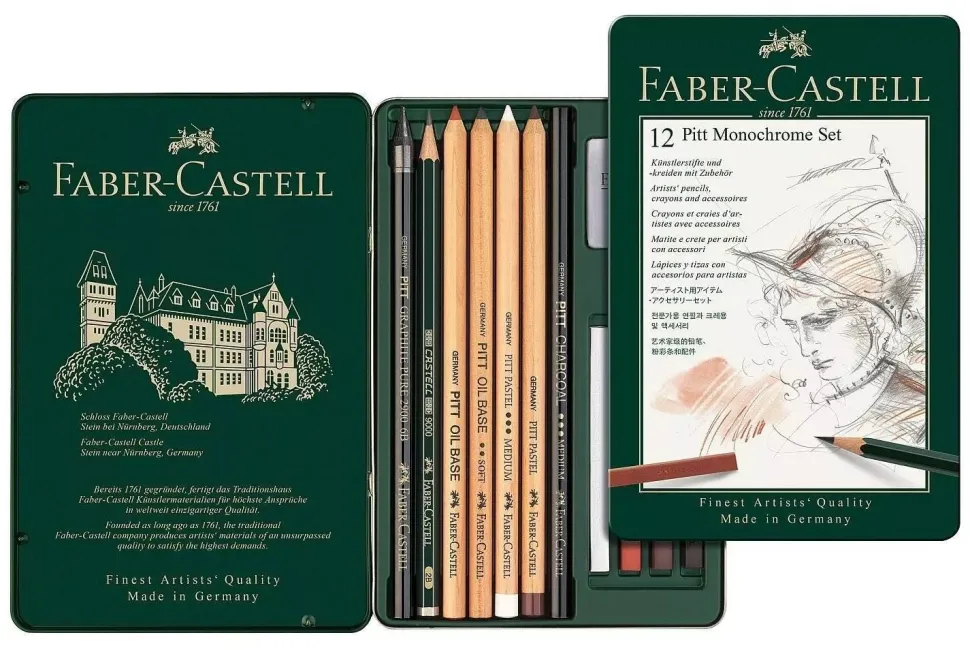 Estuche de Metal 12 piezas Pitt Monochrome Faber-Castell