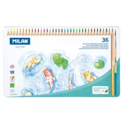 Estuche Metálico 36 Lápices de Colores Acuarelables Mina Gruesa Milan