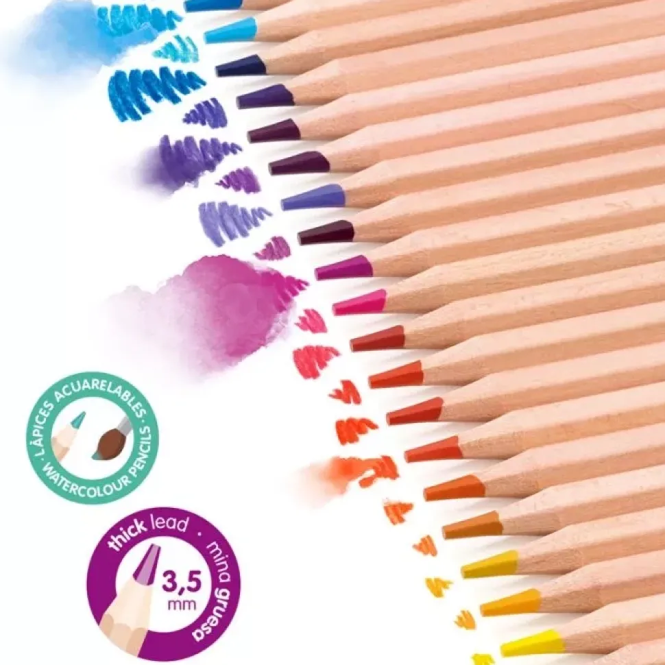 Estuche Metálico 36 Lápices de Colores Acuarelables Mina Gruesa Milan