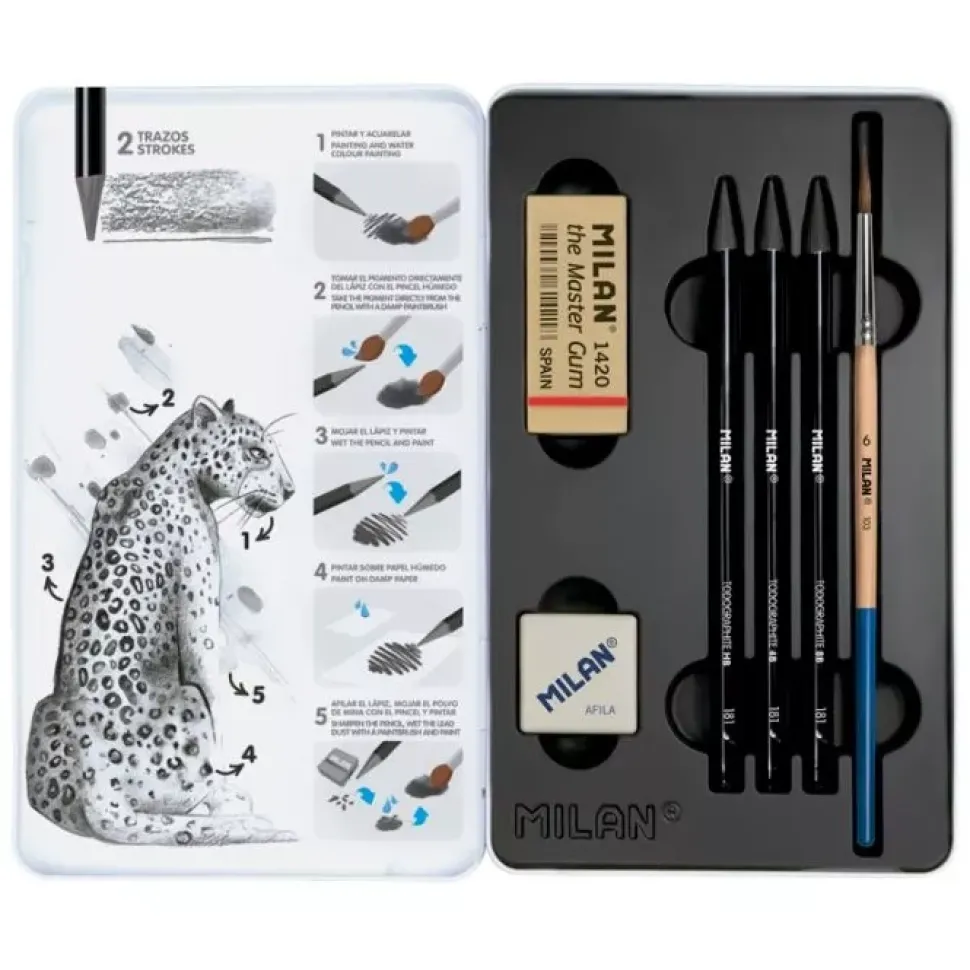 Estuche Metálico 3 Lápices de Grafito Acuarelables Milan