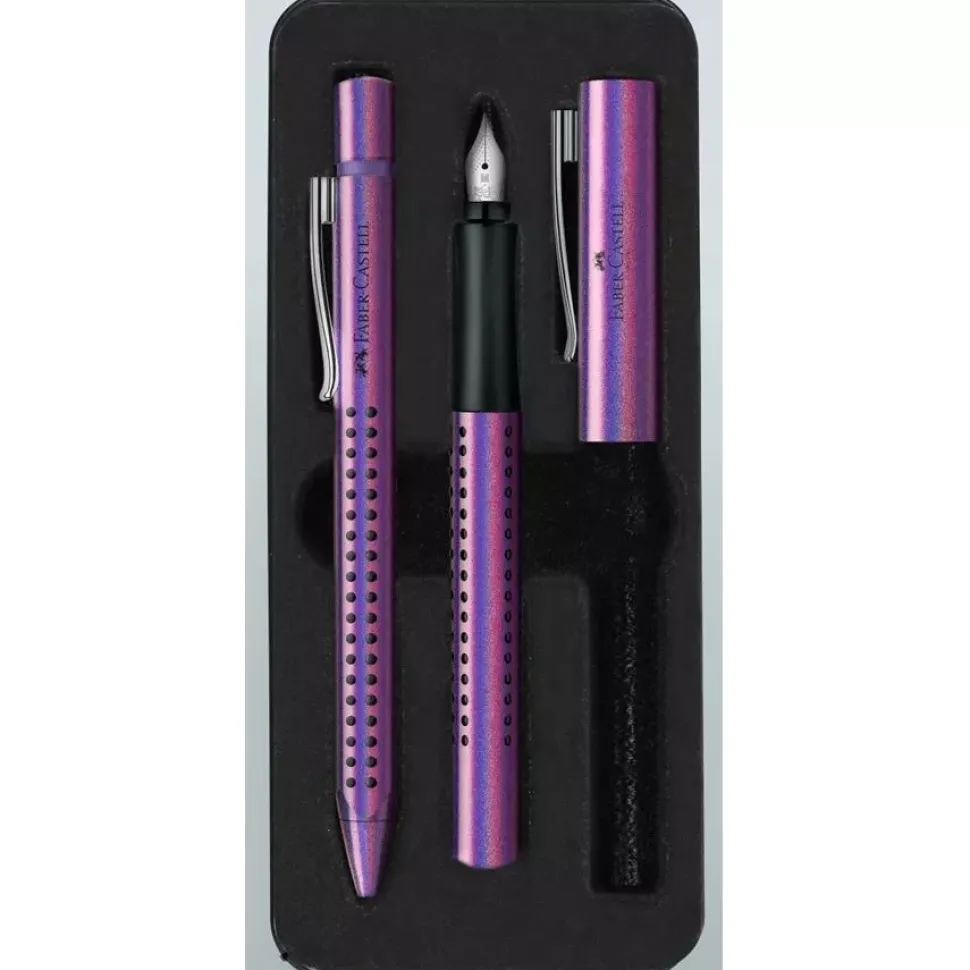 Estuche Metálico con Pluma Estilográfica y Bolígrafo Violeta Faber-Castell