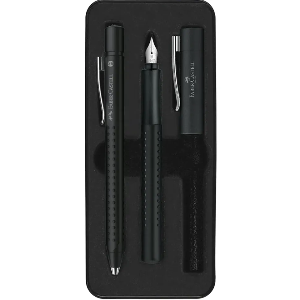 Estuche metálico con pluma estilográfica y bolígrafo Negro Faber-Castell