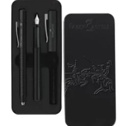 Estuche metálico con pluma estilográfica y bolígrafo Negro Faber-Castell