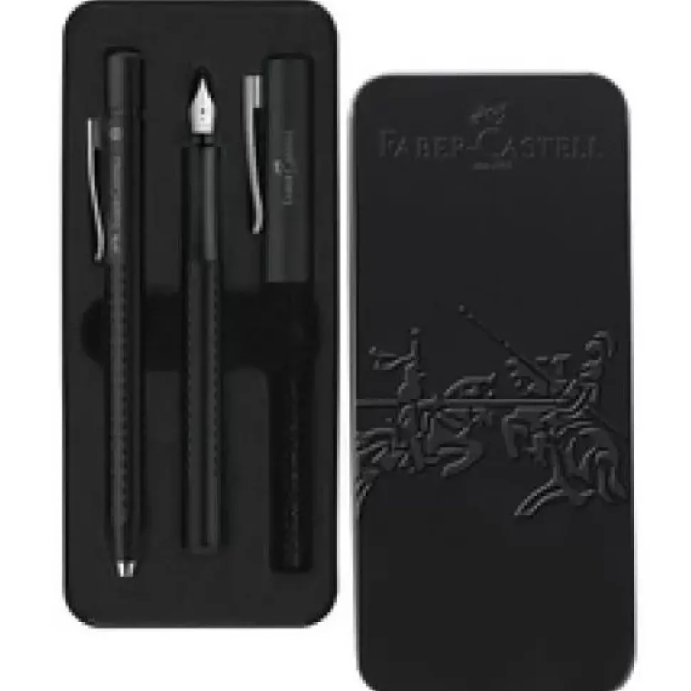 Estuche metálico con pluma estilográfica y bolígrafo Negro Faber-Castell