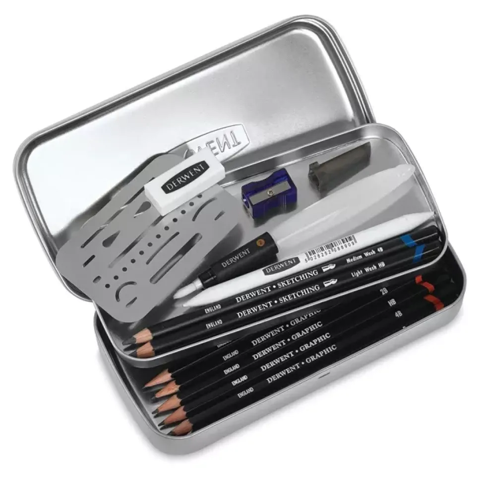 Estuche metálico para lápices 14 piezas Line and Wash Sketching Set Derwent